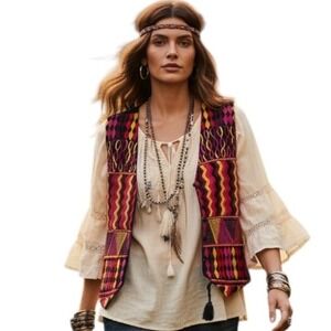 Vintage Other Destination 100% Silk  Dopamine Womens size Large Embroidered Vest